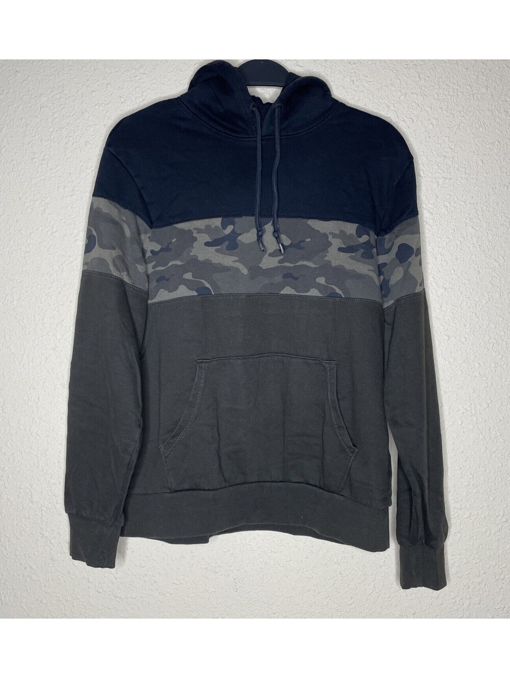 Old Navy Hoodie Pullover Sweatshirt Men's Medium Camo Color Block Green & Black.